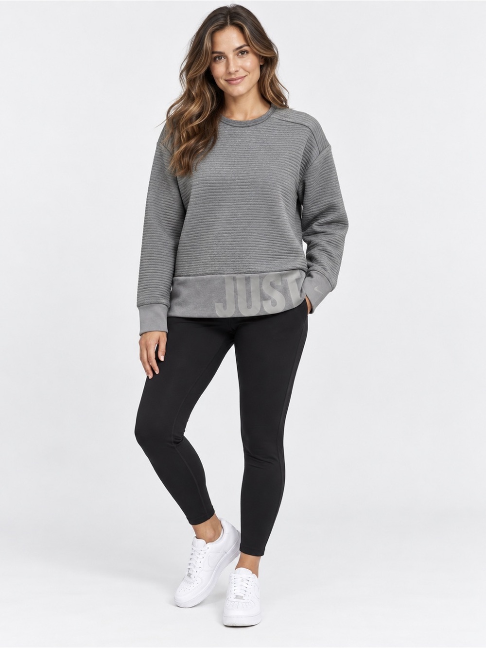 Nike | Dri-FIT Textured Just Do It Gray Sweatshirt Women’s - Size Large